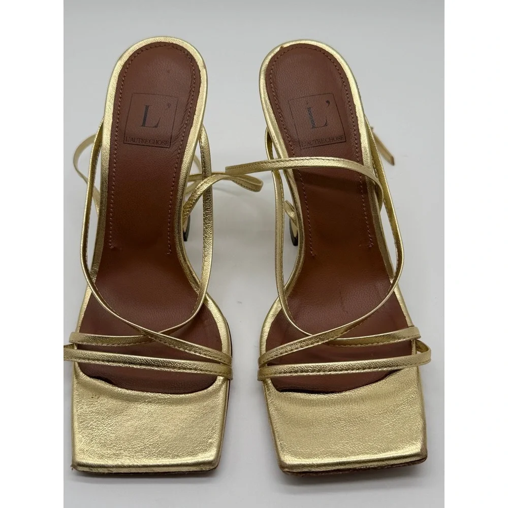 L'Autre Chose Strappy Sandals Womens 36 Gold Metallic Leather Square Toe Italy